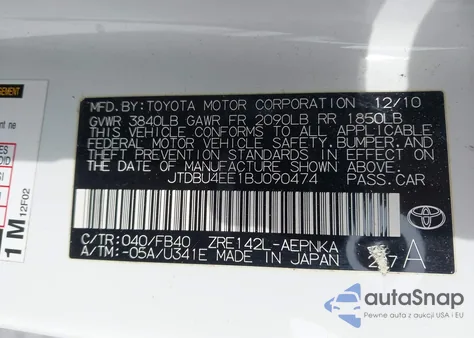 2011 Toyota Corolla Le from USA, damaged, VIN JTDBU4EE1BJ090474